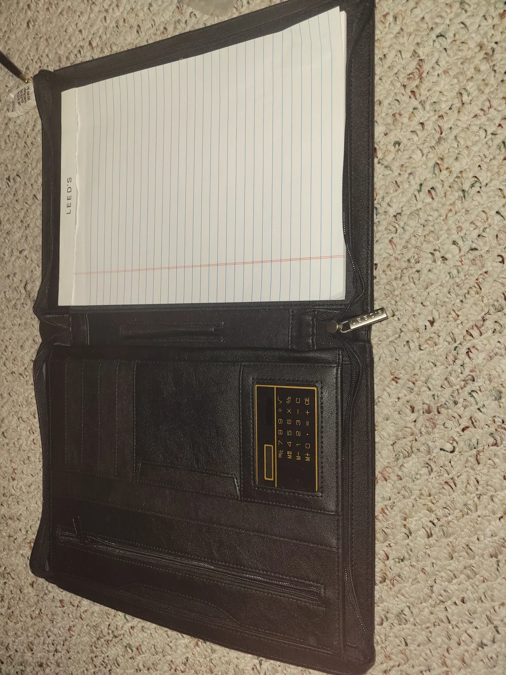 Leeds Black Zippered Leather Padfolio Organizer